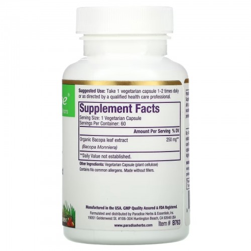 Paradise Herbs, Бакопа, 60 вегетарианских капсул Paradise Herbs, Бакопа, 60 вегетарианских капсул